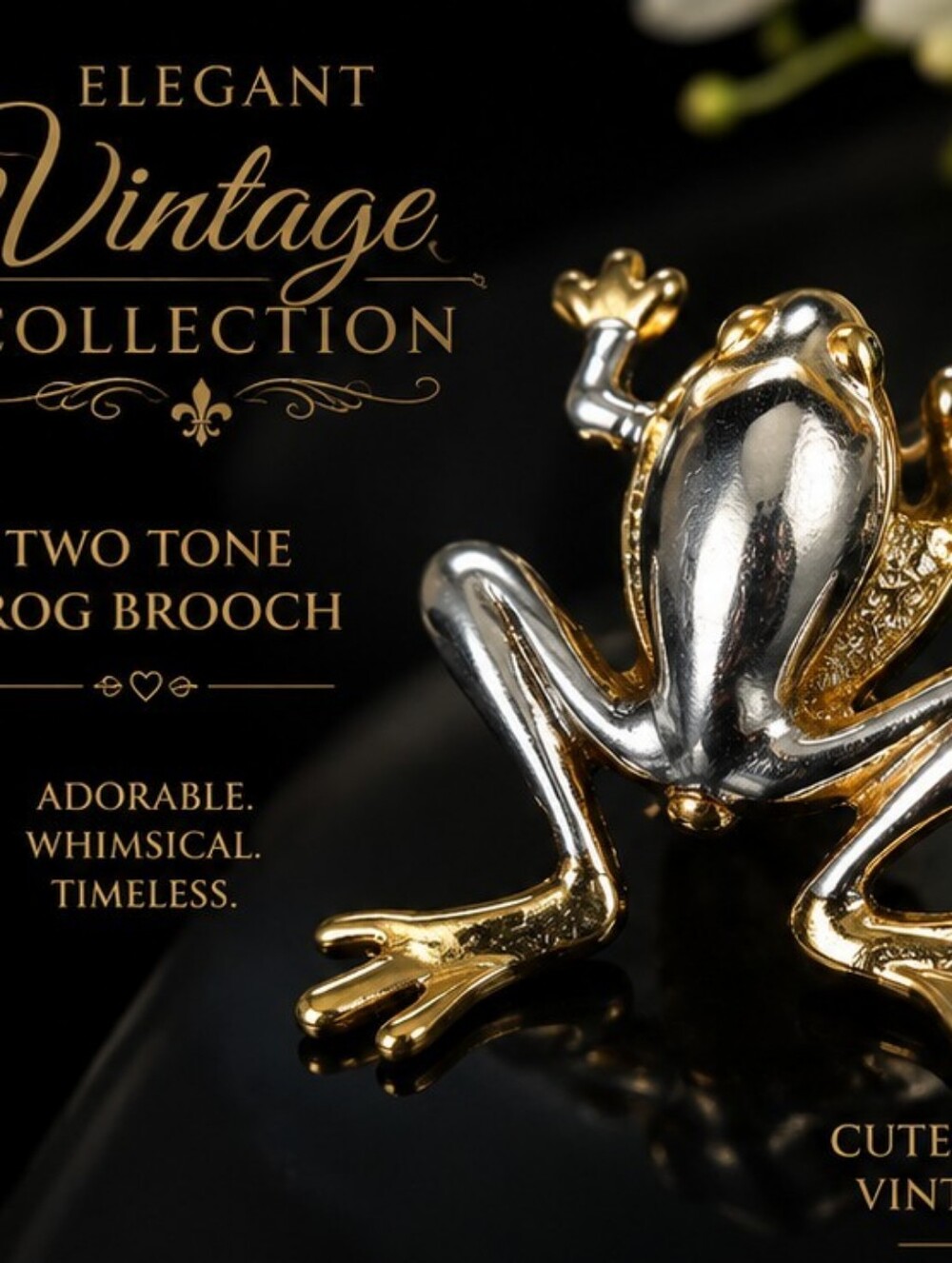 Vintage BIJOU Frog Brooch Gold Silver Tone Two Tone Animal Pin Whimsical